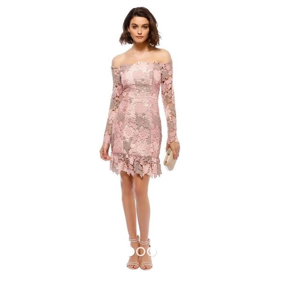 Elliatt Dresses & Skirts - Elliatt Blush Pink Off-Shoulder Lace Midi Dress